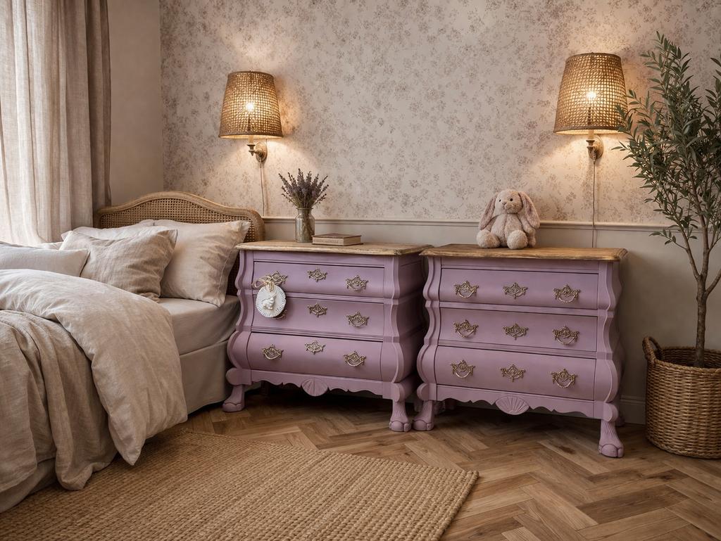 2 vintage nachtkastjes buikkastjes meidenkast roze halkastje, Ophalen, Minder dan 45 cm, 55 tot 70 cm, Zo goed als nieuw