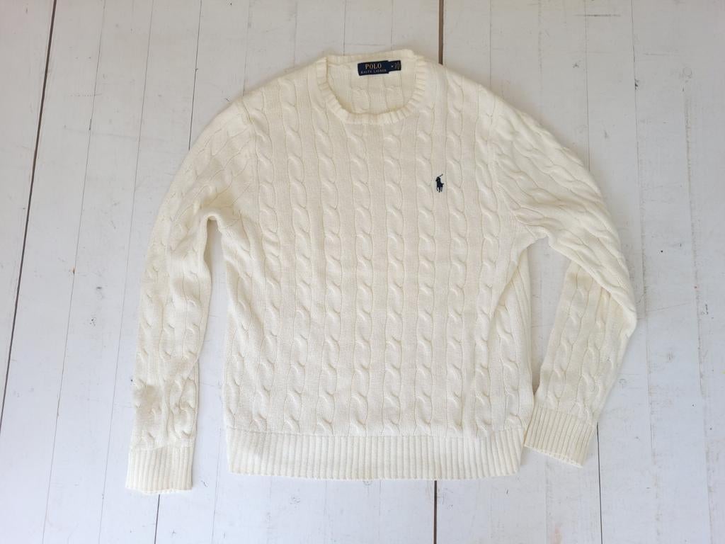 RALPH LAUREN POLO Knitted Sweater M Beige Kabeltrui Bear VTG, Kleding | Dames, Ophalen of Verzenden, Zo goed als nieuw, Beige