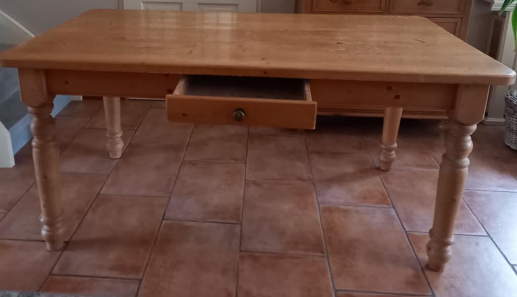 Geloogd grenen eettafel, Ophalen, Gebruikt, 50 tot 100 cm, 150 tot 200 cm