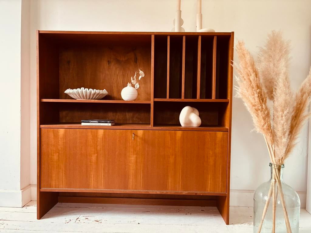 Vintage retro dressoir highboard teakhout lp kast boekenkast, Ophalen, Huis en Inrichting