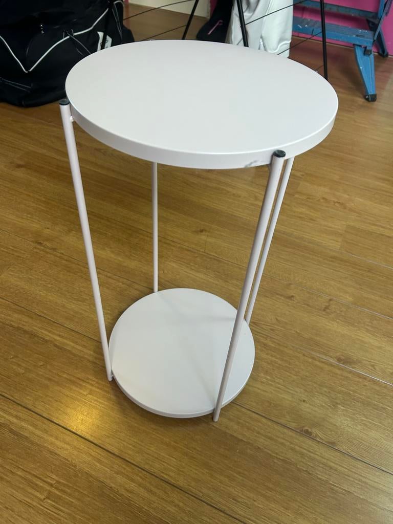 Metalen Bijzettafel Zalmroze - H: 57,5cm, D: 30,5cm, Minder dan 55 cm, Gebruikt, Metaal of Aluminium, Rond