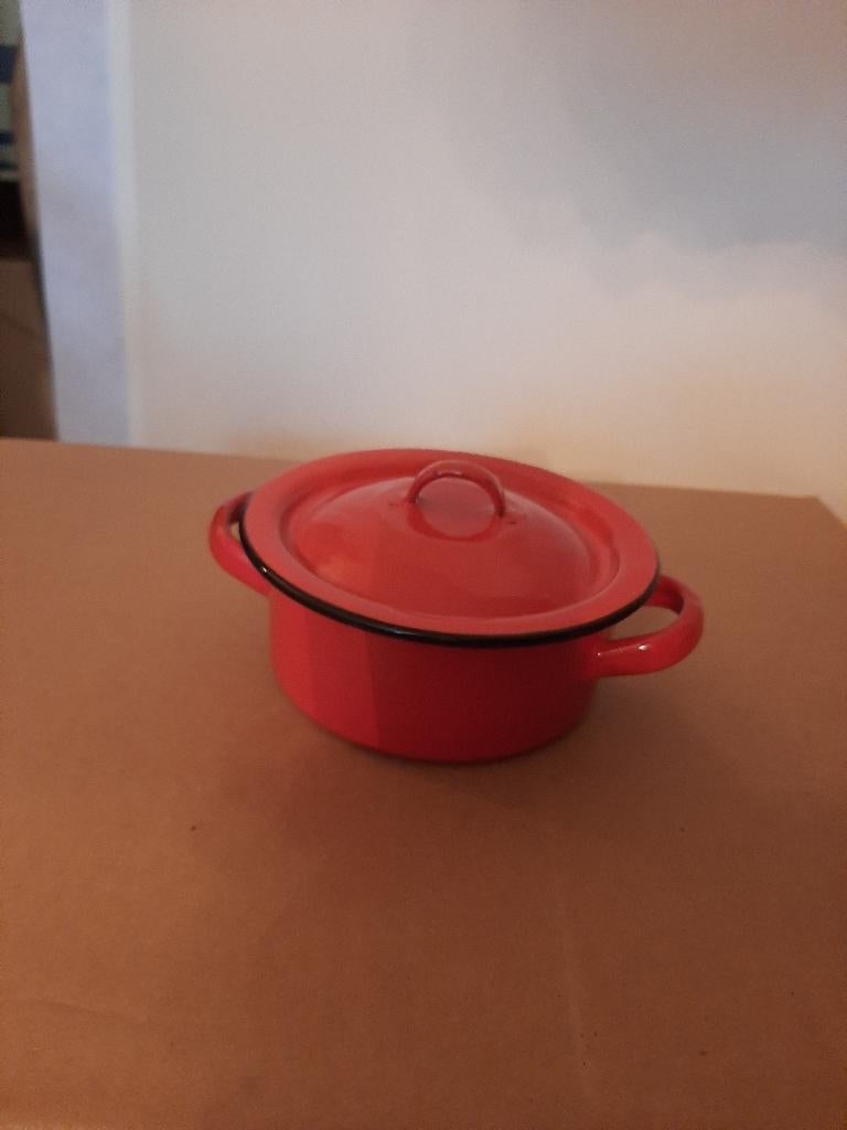 vintage rood emaille pannen, theepot en tuitkan (totaal 5), Antiek en Kunst, Curiosa en Brocante, Ophalen