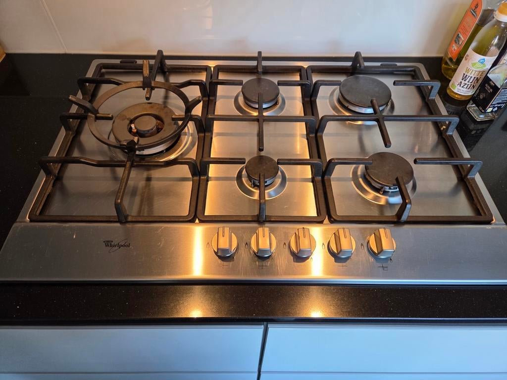 Gaskookplaat whirlpool rvs 72cm, Witgoed en Apparatuur, Kookplaten, Ophalen, Gebruikt, 4 kookzones, Inbouw