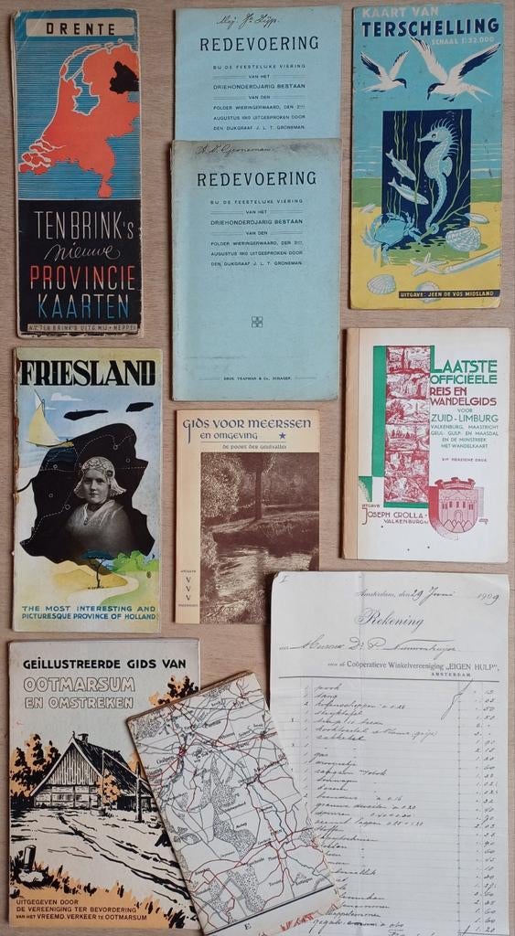 Verzameling oa. Oude Reisgidsen Terschelling Friesland etc., Ophalen
