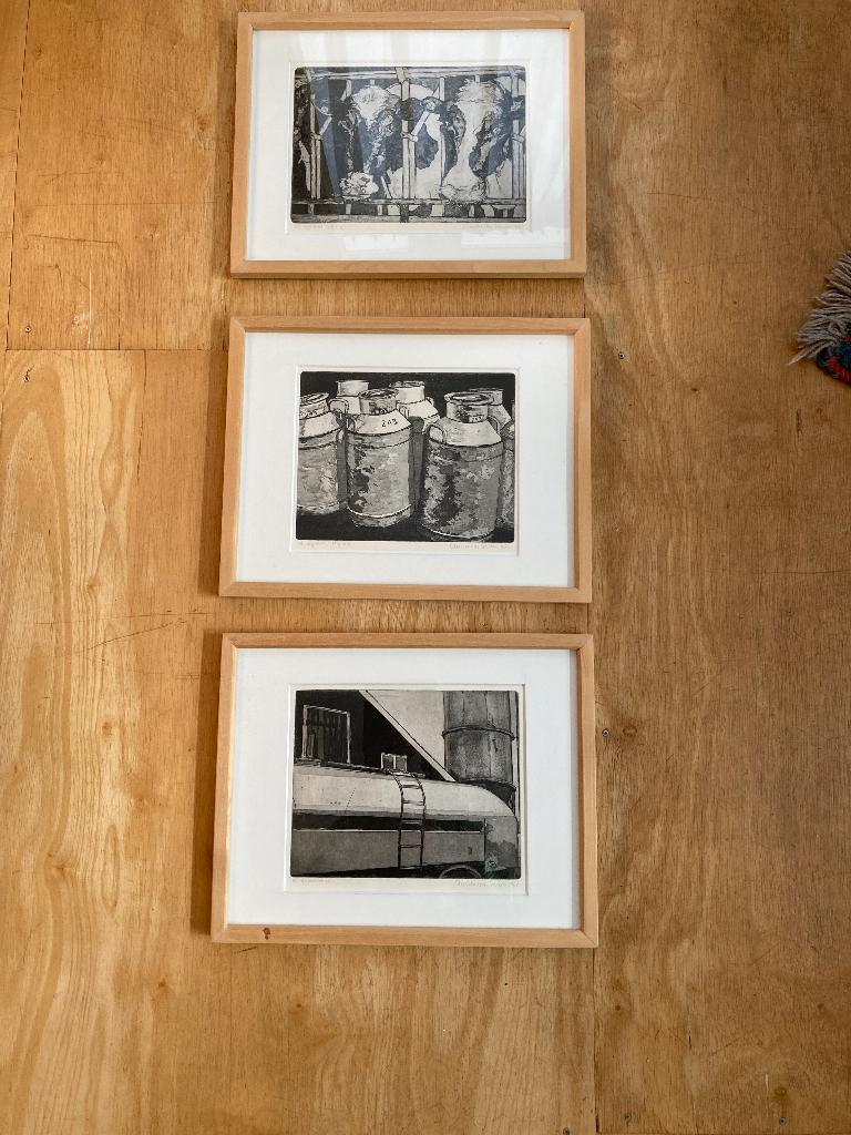 Drie keer ets, aquatint, melkveehouderij, Anneke van Santen, Ophalen
