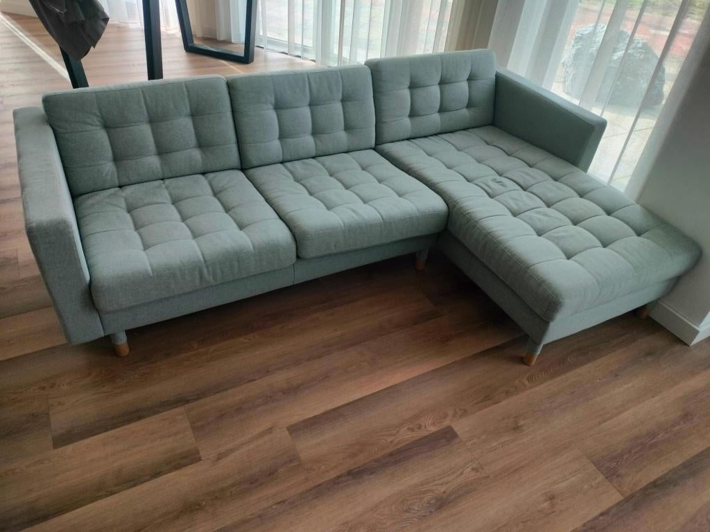 IKEA LANDSKRONA 3-zitsbank met chaise longue – lichtgroen, Huis en Inrichting, Ophalen, Driepersoons, Zo goed als nieuw, Stof