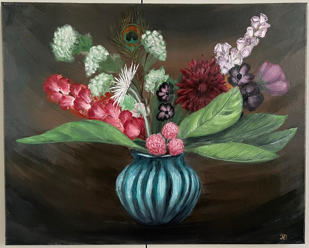 Schilderij bloemen in vaas, Ophalen of Verzenden