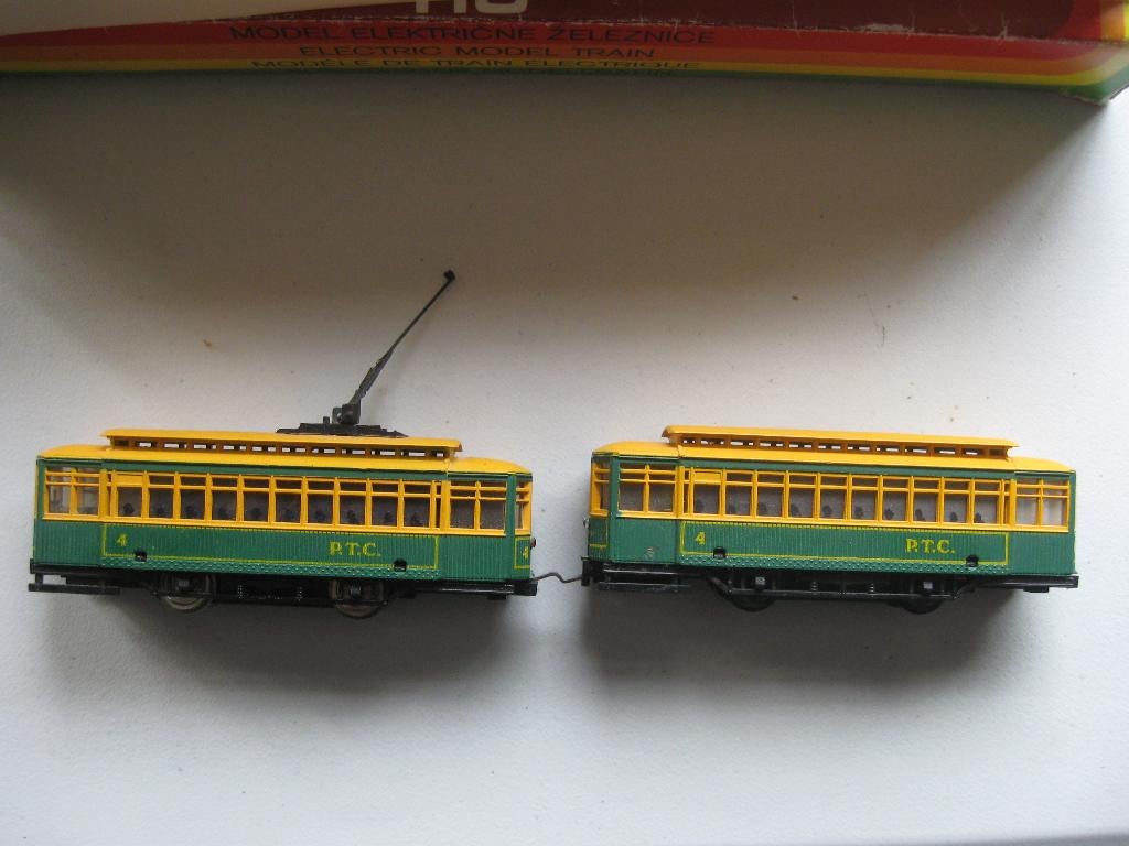 Modeltrein Ho: Mehanotehnika Trammetje geel/groen., Hobby en Vrije tijd, Modeltreinen | H0, Overige merken, Gebruikt, Gelijkstroom of Wisselstroom