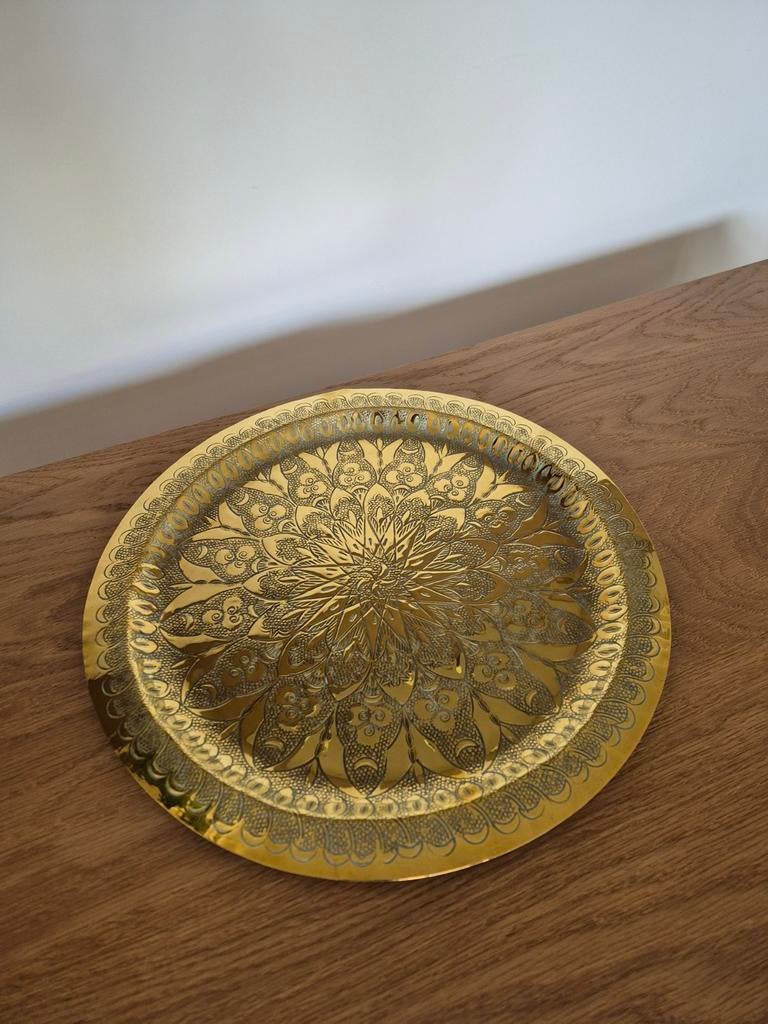 Decoratief koperen wandbord met gedetailleerd patroon, Ophalen of Verzenden