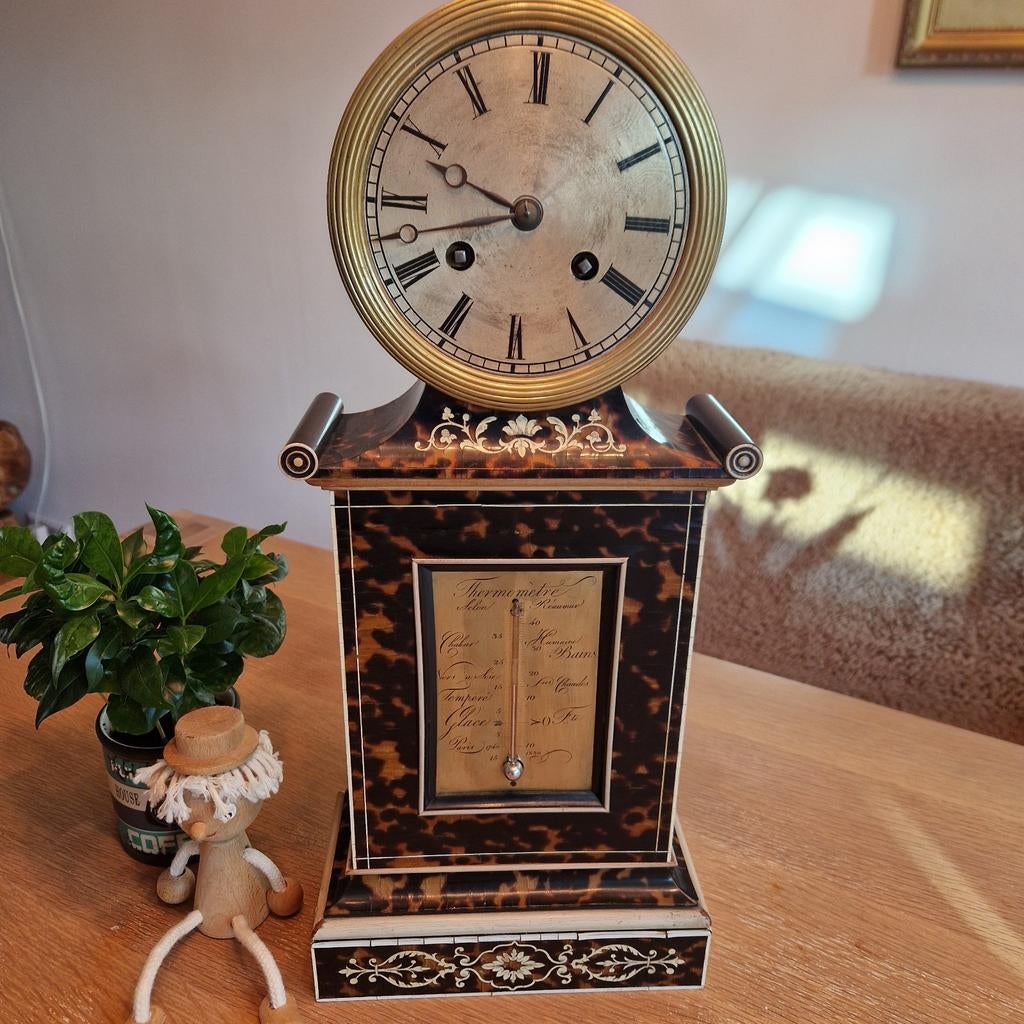 Antieke schildpad bureauklok met barometer, Antiek en Kunst, Antiek | Klokken, Ophalen of Verzenden