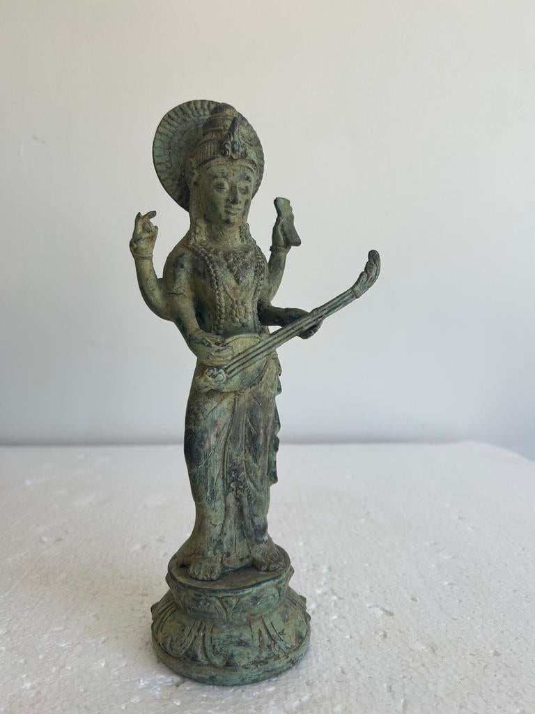 Oud brons Balinees Hindoe godin Saraswati Indonesie, Ophalen of Verzenden