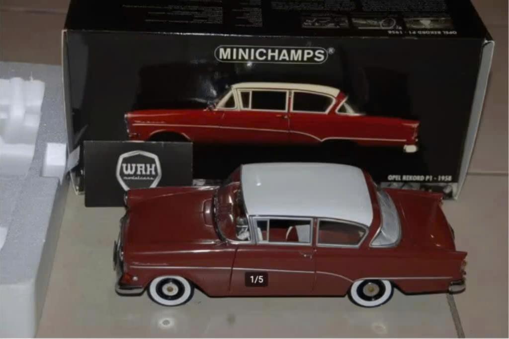 1:18 OPEL REKORD P1 bordeaux red Minichamps in doos WRH, Verzenden, Zo goed als nieuw, Auto, MiniChamps