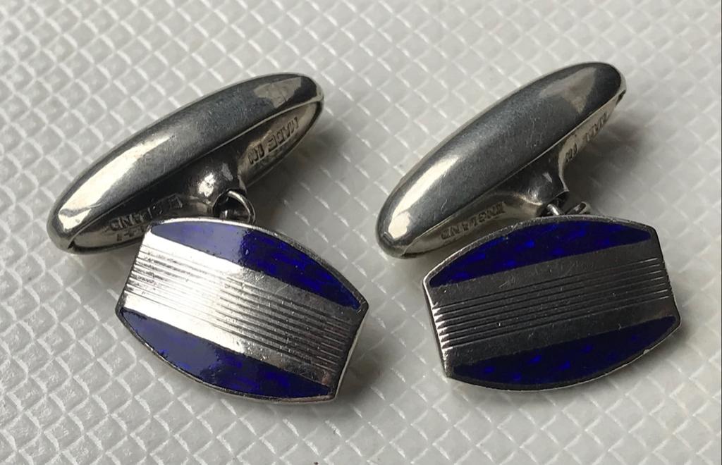 Manchetknopen - vintage - blauw en zilverkleurig, Ophalen of Verzenden, Zo goed als nieuw, Overige materialen