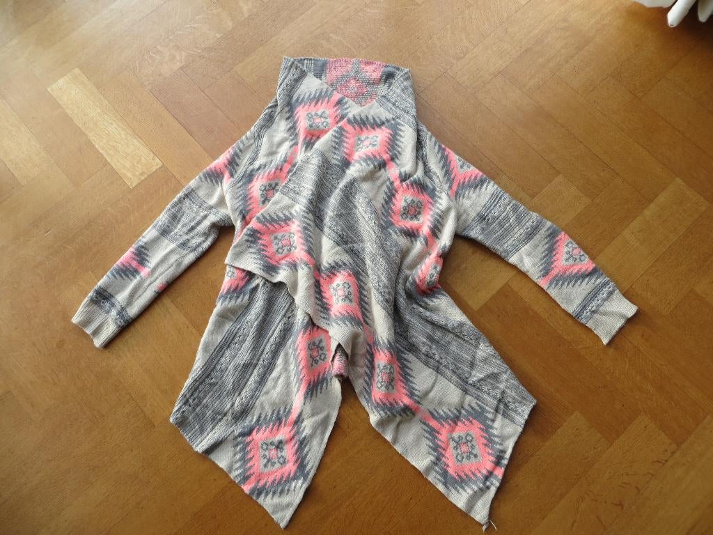 Bohemian Boho Vest Roze Grijs met sjaalkraag 35% Lama Wol M, Ophalen of Verzenden, Zo goed als nieuw, Maat 38/40 (M), Roze