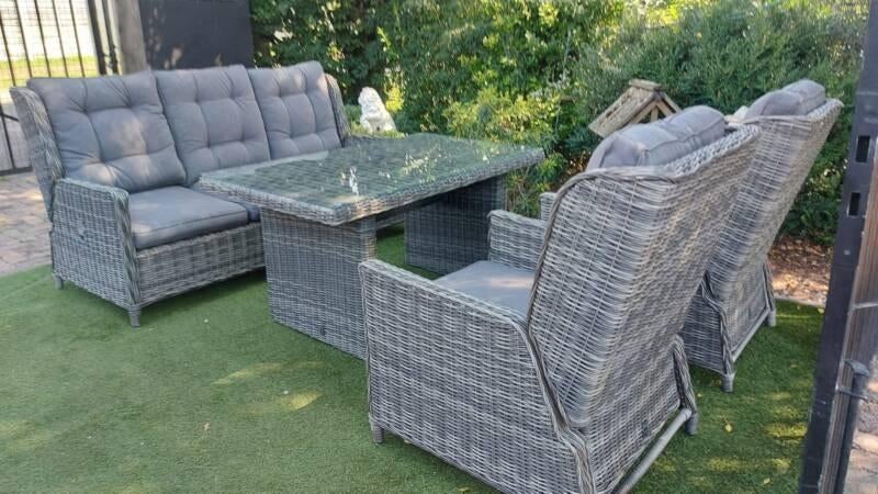Groot luxe volledig verstelbaar wicker loungeset, Ophalen, Zo goed als nieuw, Wicker