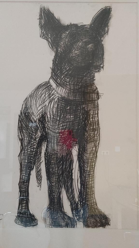 Mooie grote tekening siberisch krijt bouvier, Antiek en Kunst, Kunst | Schilderijen | Modern, Ophalen