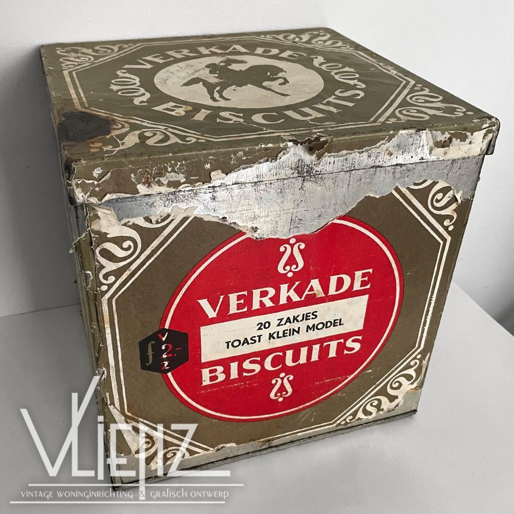 Vintage, antiek, brocante Verkade blik, winkelblik koek, Ophalen of Verzenden, Gebruikt, Koek(jes), Verkade