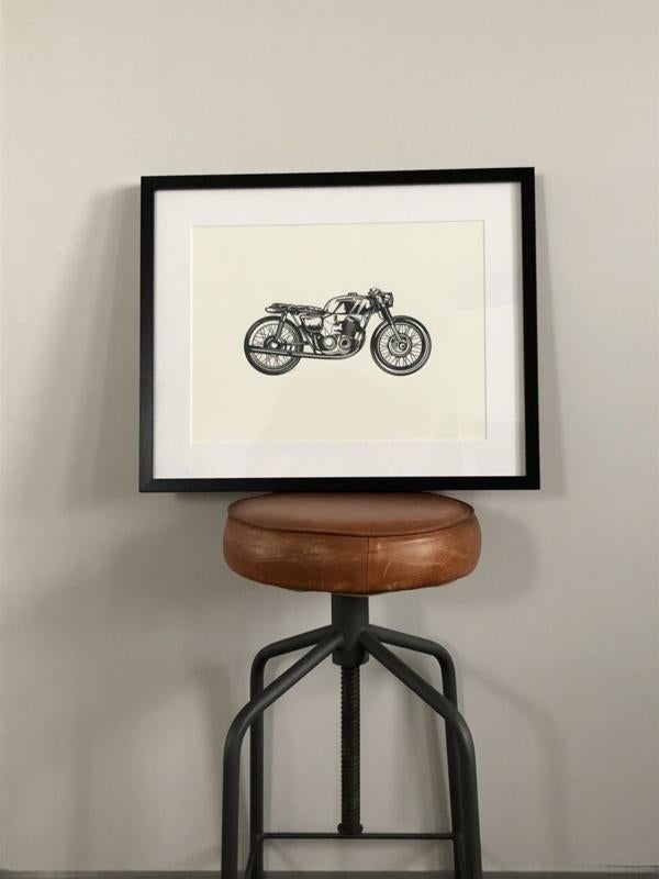 Zeefdruk Motor A3 poster jongens mannen kinderkamer stoer, Minder dan 50 cm, Verzenden, Nieuw, Foto of Poster