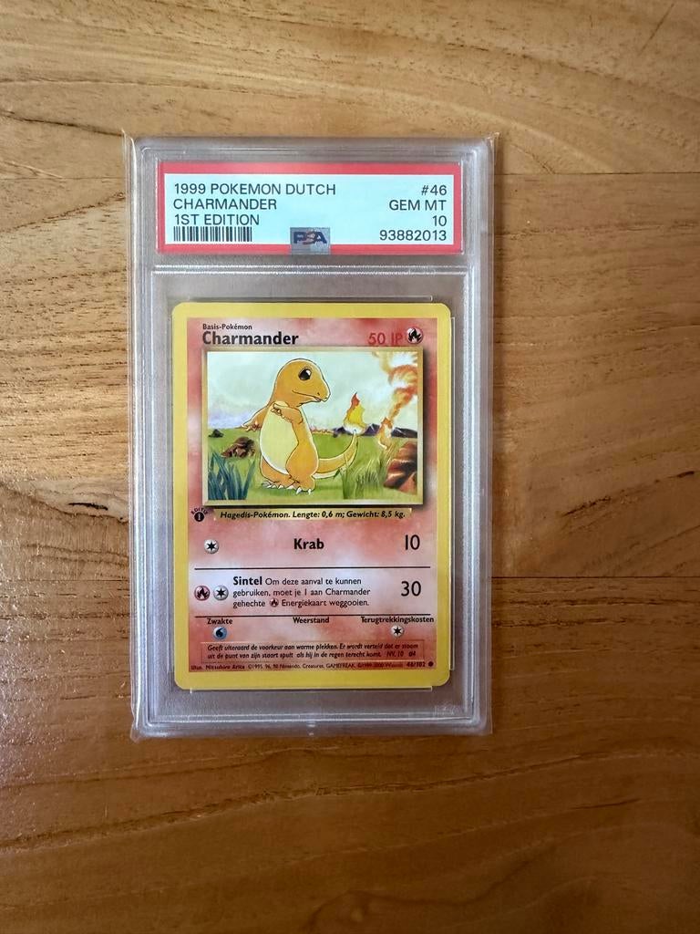 PSA 10 Charmander 1st Edition Base Set Dutch, Ophalen of Verzenden, Nieuw, Losse kaart