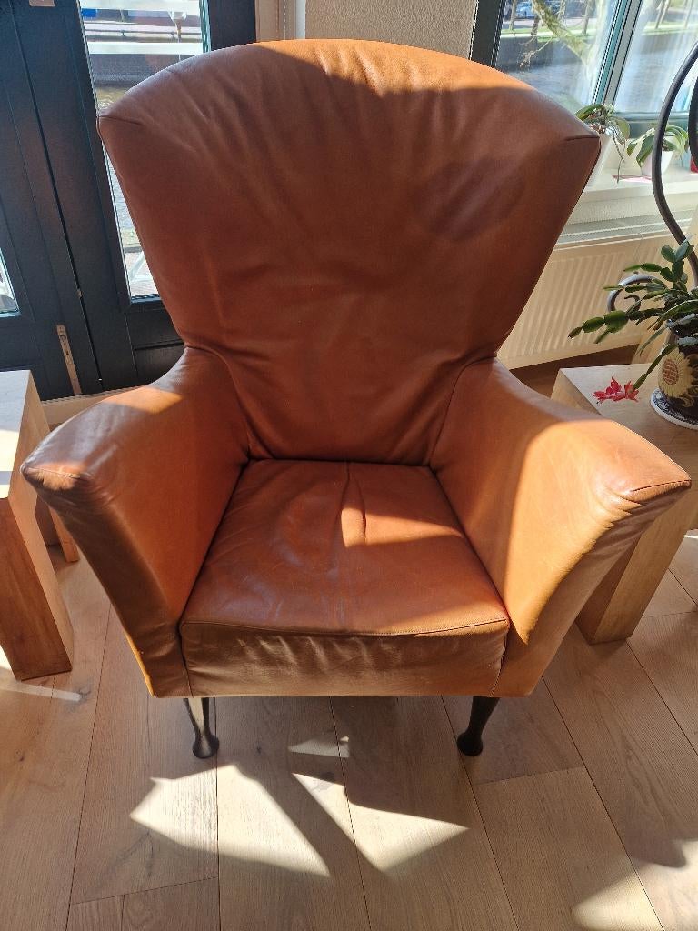 Leren bank en stoel, Ophalen, Gebruikt, Minder dan 75 cm, Leer