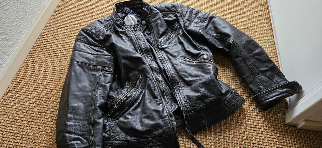 Stijlvol Mango Man Echt Leren Jasje bikerjack - Maat M, Mango Man, Maat 48/50 (M), Zwart, Ophalen of Verzenden