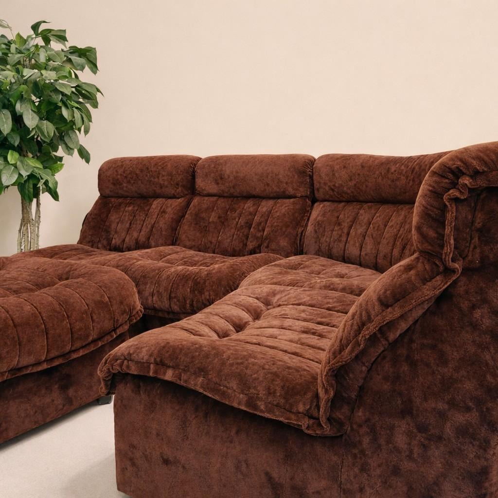 Vintage bruine elementenbank, modulaire bank, Gebruikt, Vintage, Hoofdstraat 70 Terborg, Stof