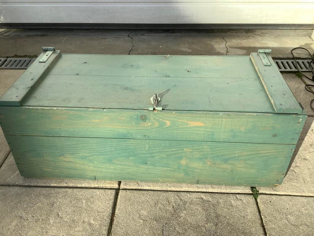 Groene houten kist met deksel, Huis en Inrichting, Woonaccessoires | Kisten, Ophalen, Gebruikt, 50 tot 100 cm, Minder dan 50 cm