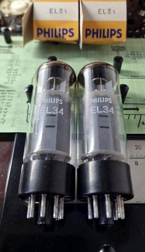 Set Philips EL34 Mullard Blackburn xf2 buizen NOS in box., Ophalen of Verzenden