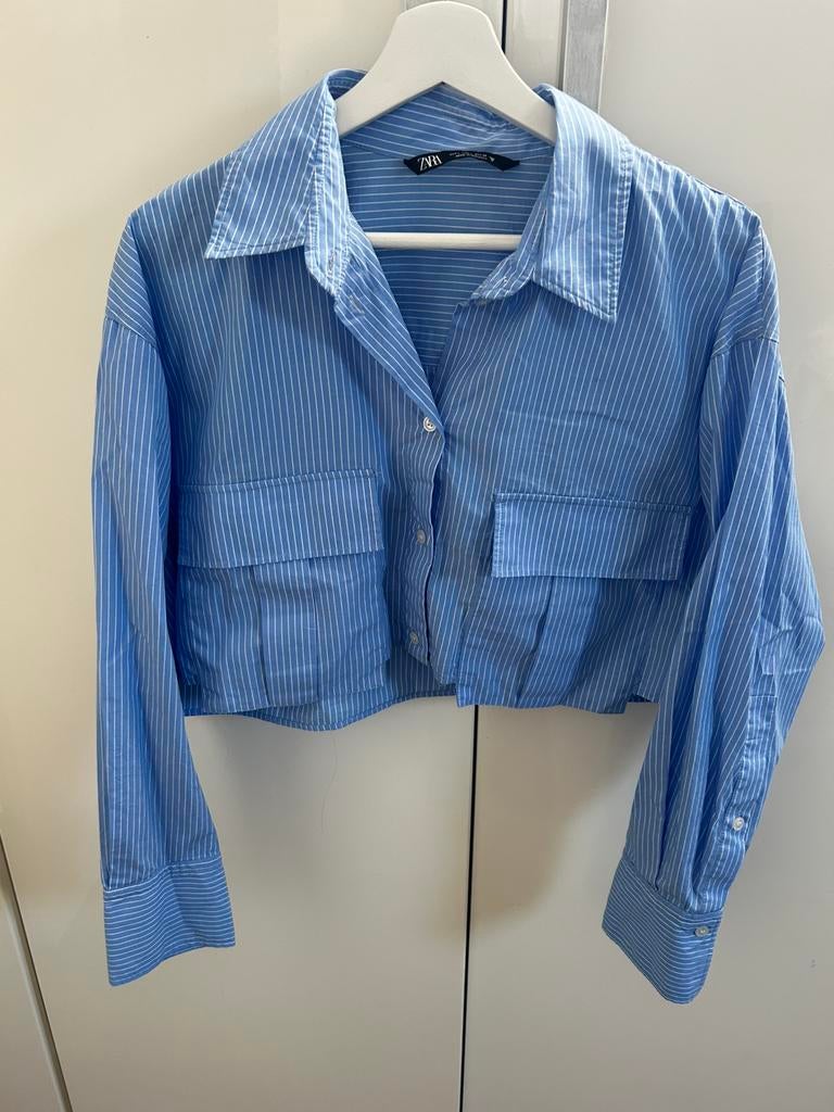 Zara nieuwblauw/wit gestreept crop top blouse, Kleding | Dames, Ophalen of Verzenden, Nieuw, Maat 42/44 (L), Blauw