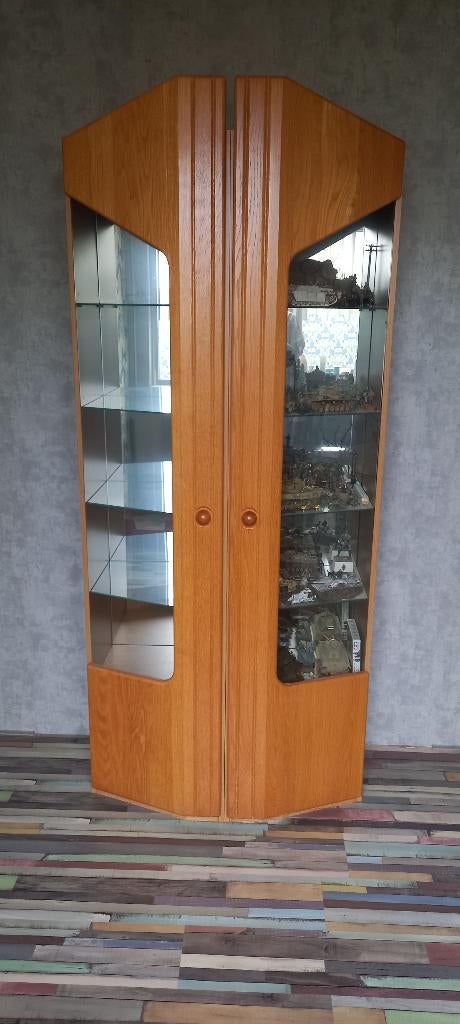 Eiken deuren vitrinekast, Ophalen, Met deur(en), Eikenhout, 50 tot 100 cm