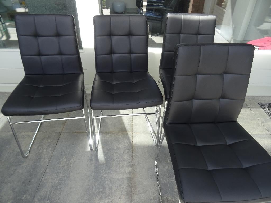 4 eetkamerstoelen zwart chromen poten poot, Huis en Inrichting, Ophalen, Zwart, Overige materialen, Zo goed als nieuw
