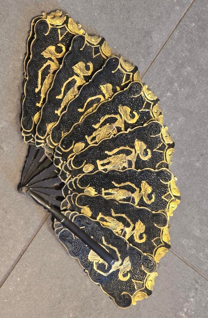 Waaier wajang handwaaier art deco Chinese wajang waaier, Ophalen, Zwart, Overige materialen