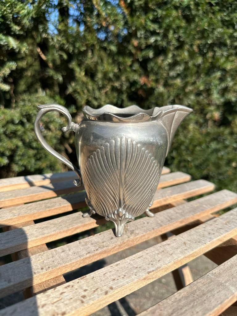 Antiek tinnen theeservies - theepot, suikerpot, melkkan, Antiek en Kunst, Antiek | Tin, Ophalen