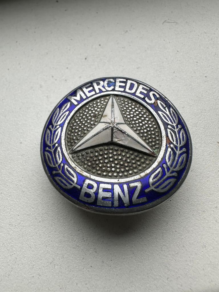 Fraai emaille Mercedes embleem. Logo oldtimer auto., Ophalen of Verzenden, Gebruikt, Reclamebord