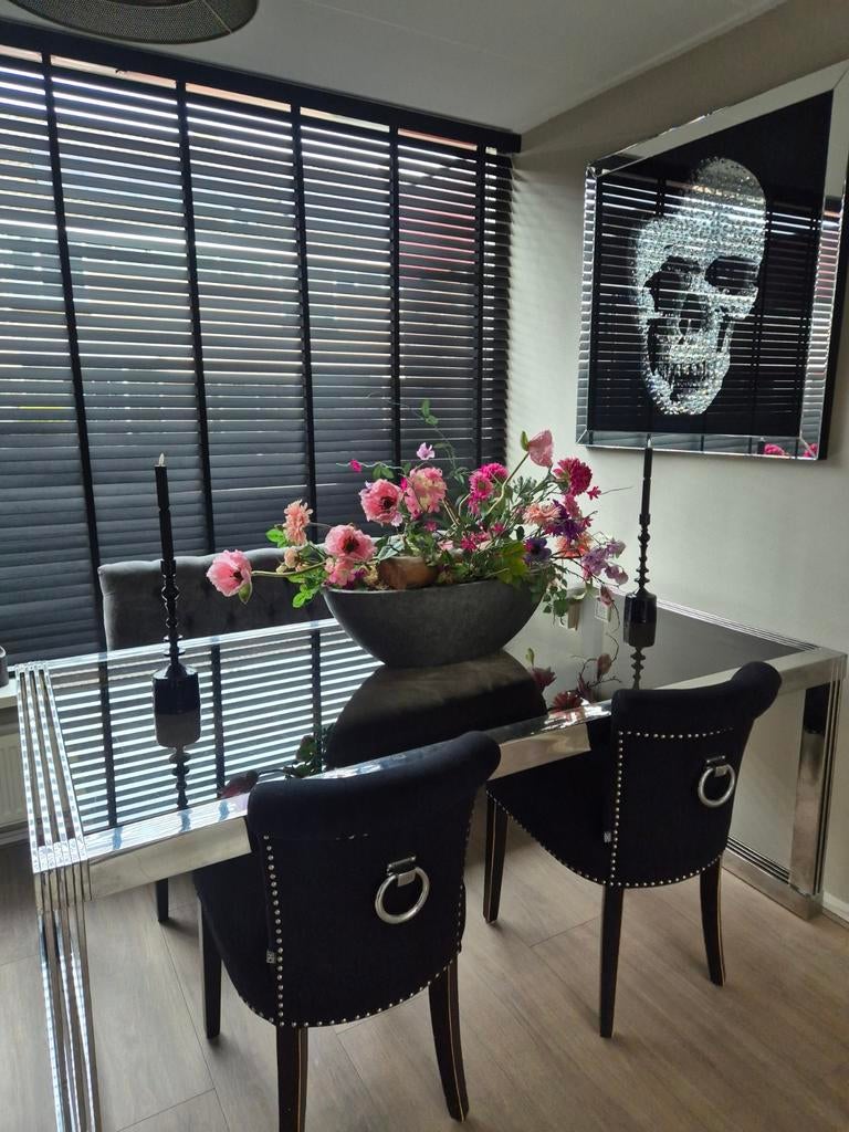 Eicholtz eettafel met Kare eetbank en stoelen, Ophalen, Gebruikt, 50 tot 100 cm, Vijf personen of meer