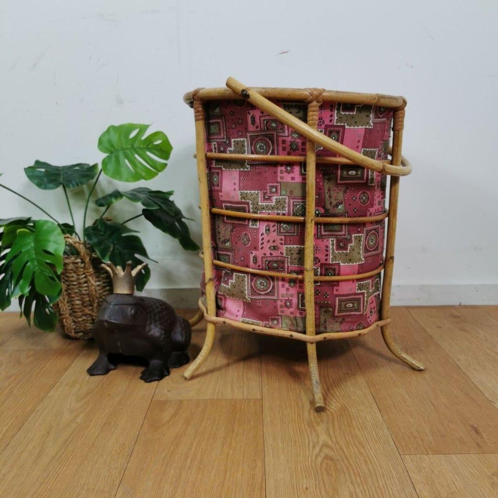 Vintage bamboe en rotan wasmand handwerkmand, mand, Valkenswaard, Gebruikt, Mand, Info@flashbackfurniture.nl
