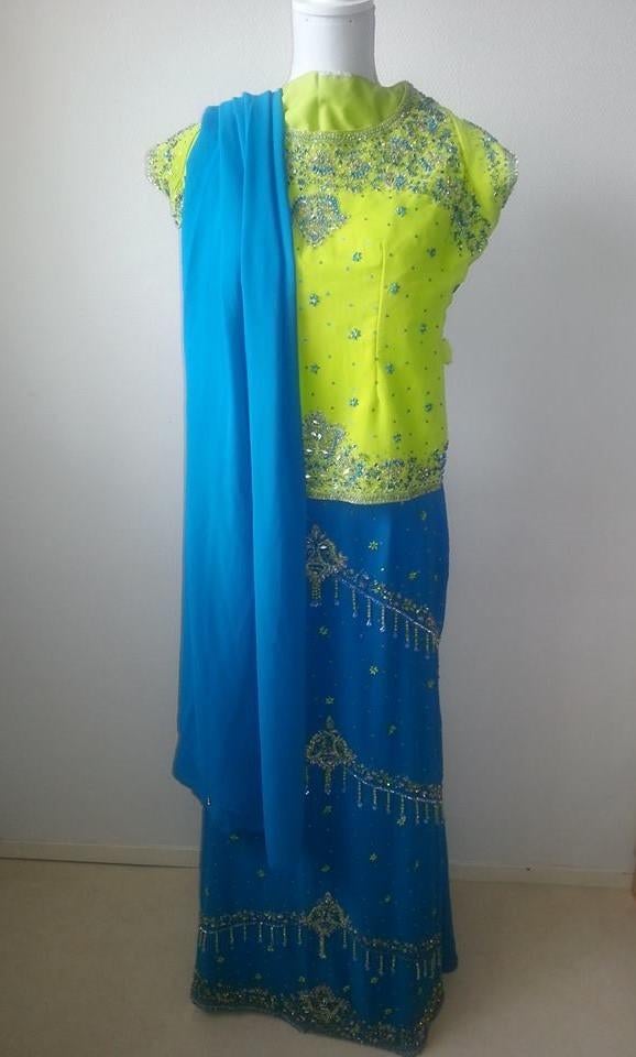 Ghagra blauw-groen, Kleding | Dames, Overige typen, Blauw, Zo goed als nieuw, Ophalen