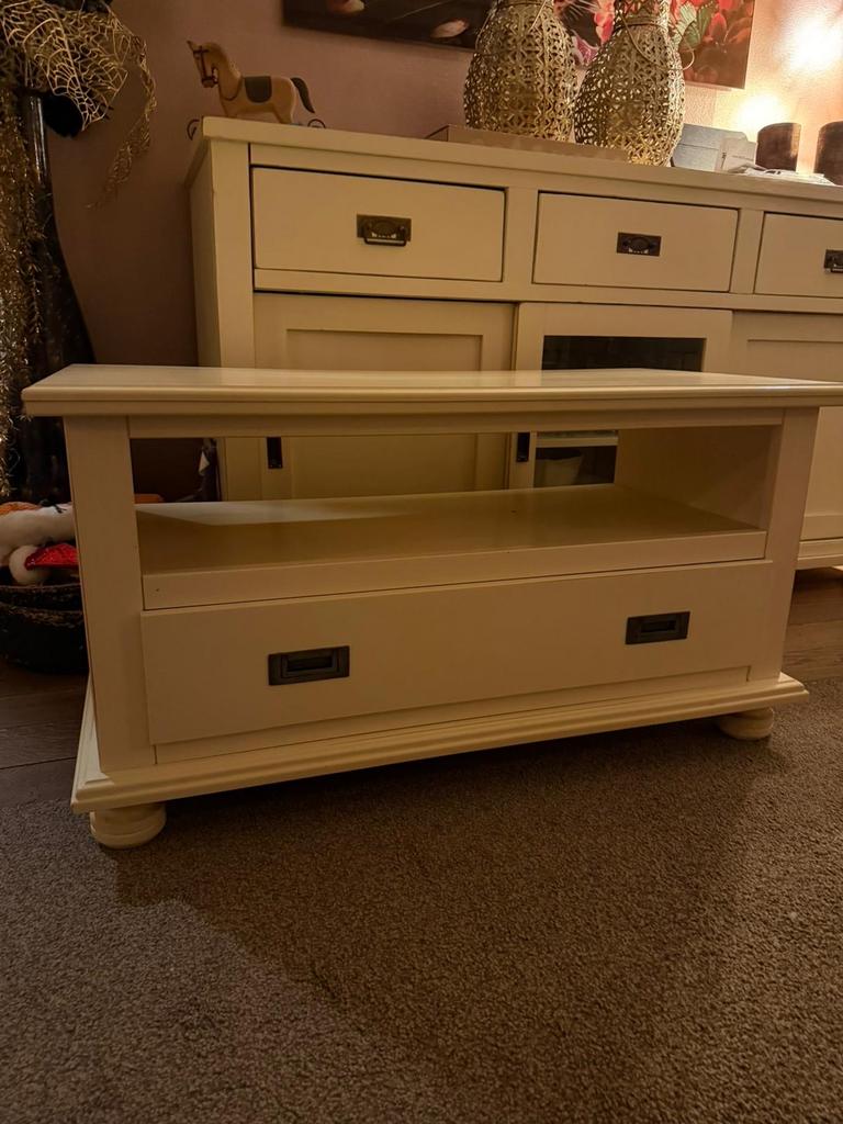 Tv meubel Creme/Wit, Ophalen, Gebruikt, 100 tot 150 cm, Minder dan 100 cm