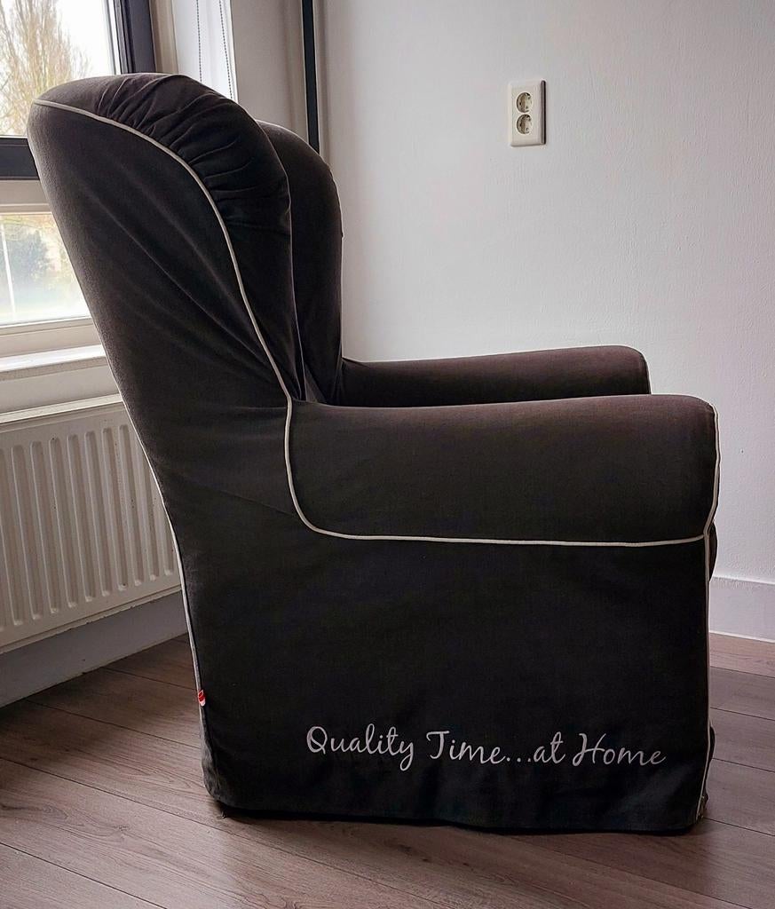 Prachtige donkergrijze design fauteuil in nieuwstaat!, Ophalen, Zo goed als nieuw, 75 tot 100 cm, 50 tot 75 cm