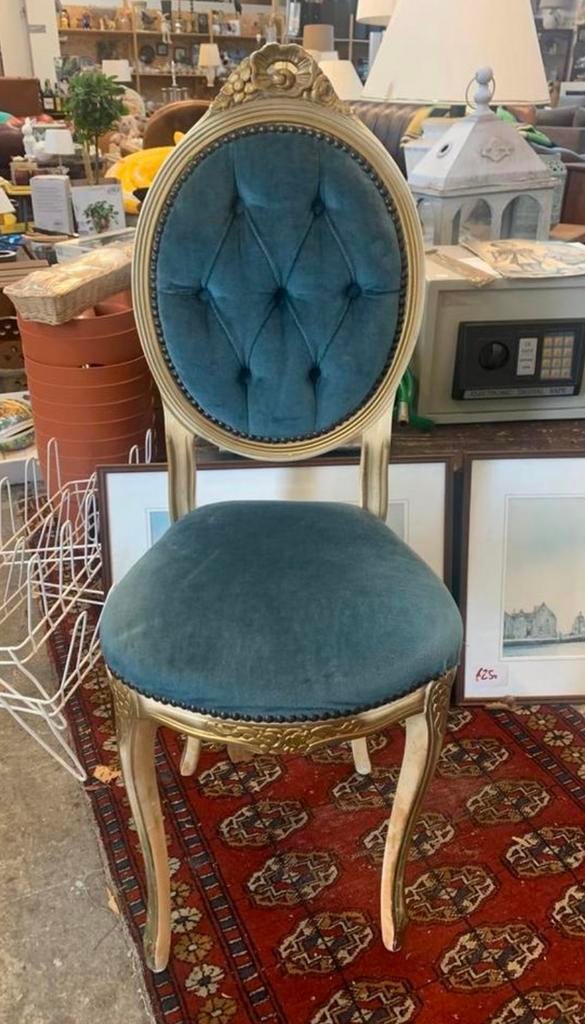 Stoel mooie Lodewijk barok stoeltje met blauwe stof., Huis en Inrichting, Stoelen, Ophalen of Verzenden