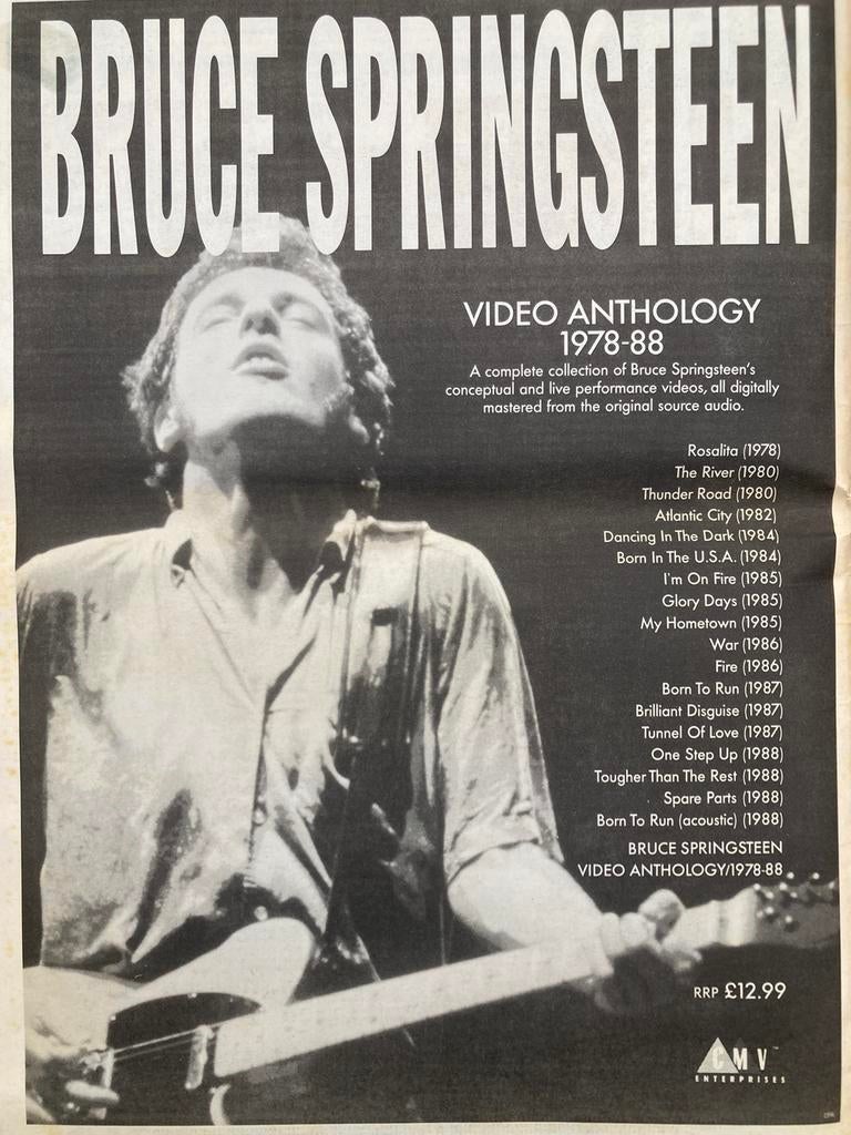 Paginagrote A3 advertentie BRUCE SPRINGSTEEN Anthology relea, Ophalen of Verzenden