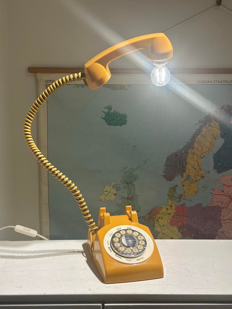 Vintage Telefoonlamp met Wit Snoer en Handschakelaar, Ophalen of Verzenden, Gebruikt, Kunststof, Minder dan 50 cm