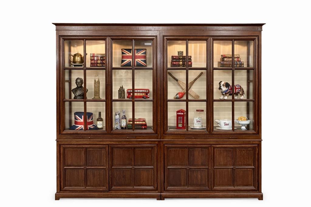 Massief Eiken Apotheekkast met Verlichting & Geslepen Glas, Gebruikt, 100 tot 150 cm, Eikenhout, Ophalen of Verzenden