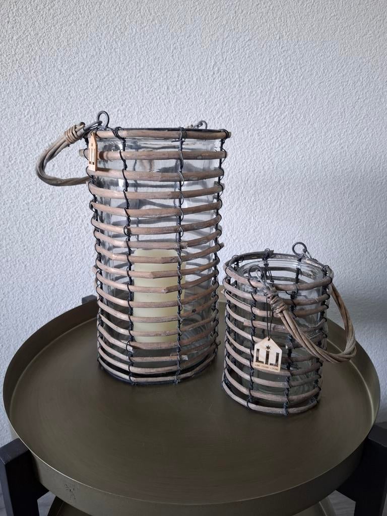 Windlichten, bamboe/glas, Ophalen of Verzenden, Zo goed als nieuw, Overige materialen, 25 tot 50 cm