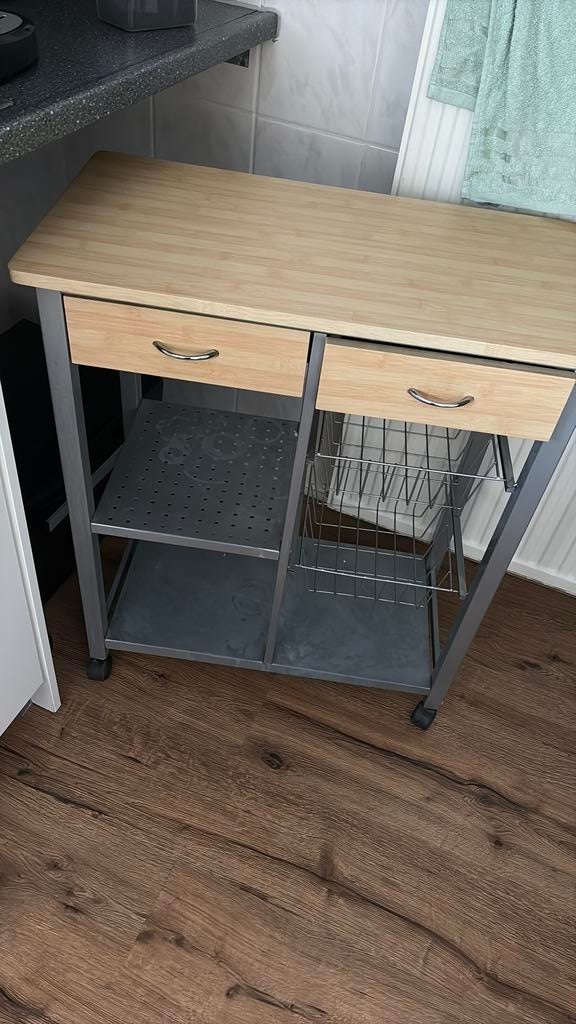 Keukentrolley, Huis en Inrichting, Tafels | Sidetables, Gebruikt, 50 tot 100 cm, Eikenhout, Ophalen of Verzenden