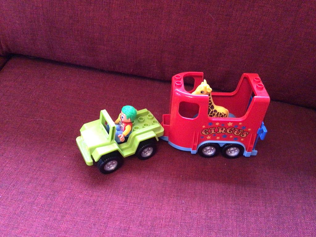 Lego Duplo circus wagen met giraffe en aanhanger, Ophalen of Verzenden, Gebruikt, Complete set, Duplo