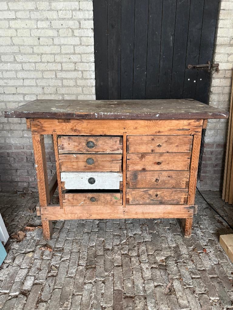 Oude werkbank industrieel dressoir werkbankje hout, Huis en Inrichting, Kasten | Dressoirs, Ophalen, Gebruikt, 50 tot 75 cm, 100 tot 150 cm