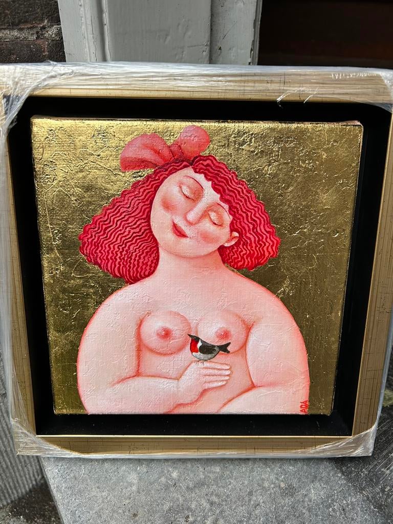 Ada Breedveld schilderij met bladgoud, Ophalen of Verzenden