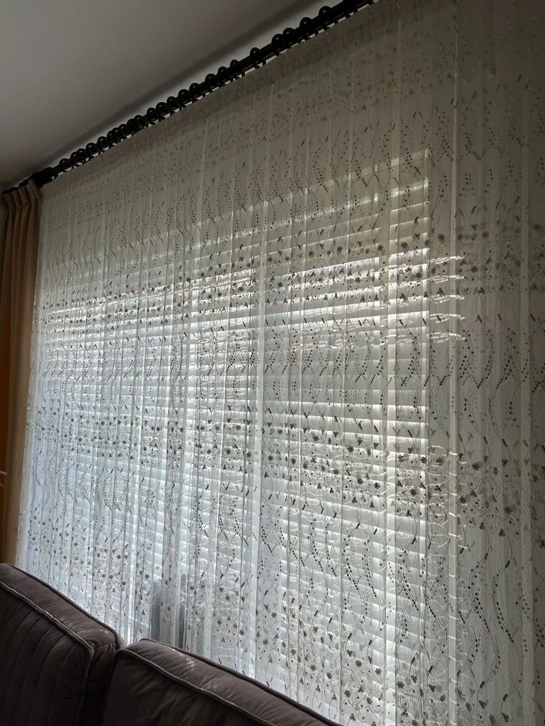 Elegante Witte Vitrage met Gouden Pailletten, 200 cm of meer, Overige kleuren, Modern, Elegant, Luxe, Ophalen of Verzenden