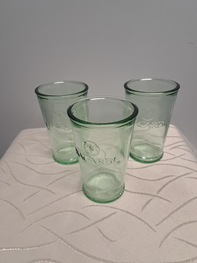 BACARDI MOJITO glazen 3 stuks (nr. 1), Ophalen of Verzenden, Zo goed als nieuw, Borrel- of Shotglas